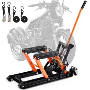 VEVOR Hydraulic Motorcycle Lift Table, 350 LBS Capacity Motorcycle Scissor Jack Lift with Wide Deck, J-hooks, 4 Wheels, Hydraulic Foot-Operated Jack Stand for ATV Dirt Bikes
