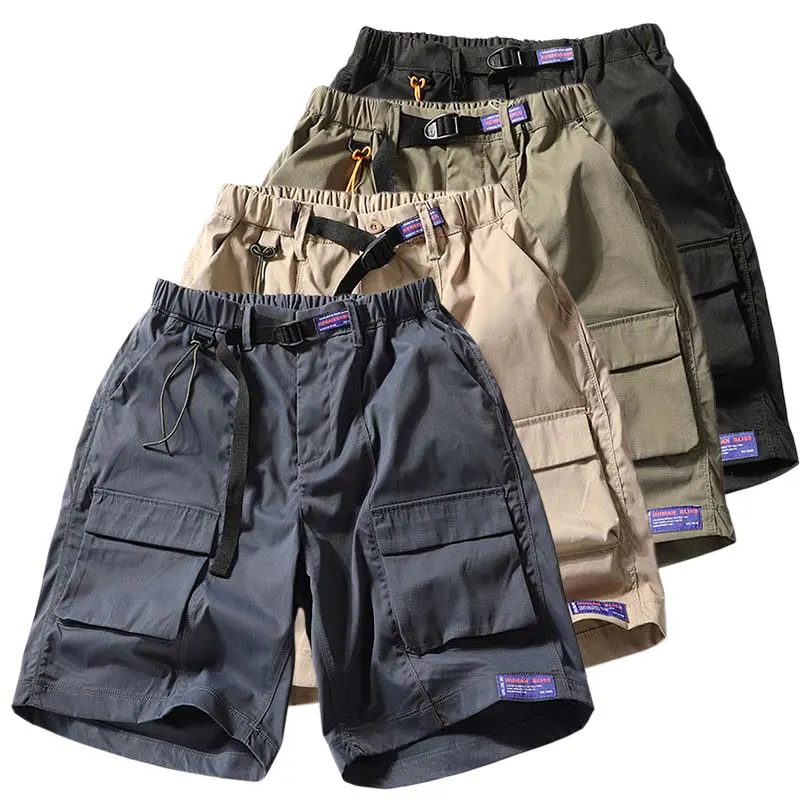 Men's Functional Buckle Belt Multi Pocket Cargo 5 Inch Shorts, Elastic Waist Straight Leg Outdoor Casual Bottoms, Quick Dry Wear Resistant Fabric, Hiking Travel Summer Casual Daily Wear men's shorts summer # SummerWins