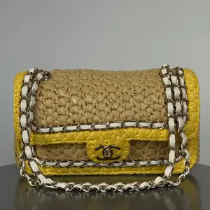 Pre-owned Raffia Shoulder Bags Chanel Chain Venice Beach Flap Bag Beige Yellow