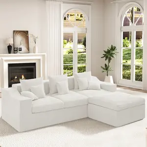 AHB Sink Into Deep Comfort: 101” Big Comfy Cloud Sectional Sofa. This Modular L-Shaped 4-Seater Comes with an Ottoman, Plush Double Cushions & Requires No Assembly for Your Living Room