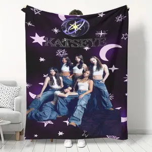 Katseye Girl Group Flannel Blanket, Soft and Comfortable, Base, Star Moon Decor, Ideal for Home Use and Fan Support, Throw Blanket