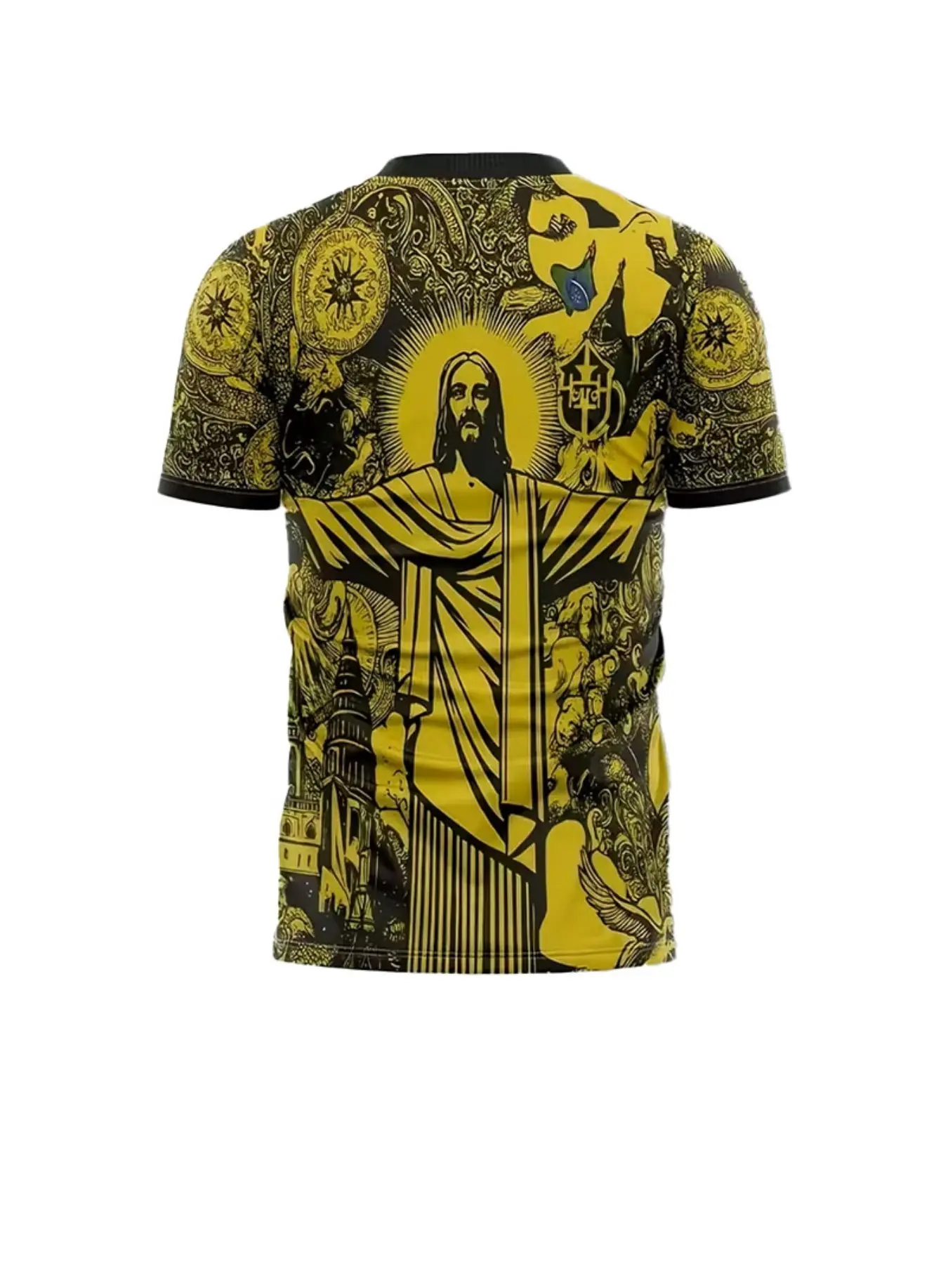 Brazil Christ Statue with Special Design for Fans' Short Sleeve T-shirt & Comfortable Breathable Sports Top, Sports T-shirt Suitable for Football Matches, Team Sports, Training and Daily Leisure, Football Jerseys, Athletic Tops