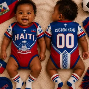 Personalized Haitiiiii Baby Soccer Bodysuit, Custom Name Number Haitiiiii Fan Baby Outfit, Haiti Football Baby Outfit, Haitian Baby Gift