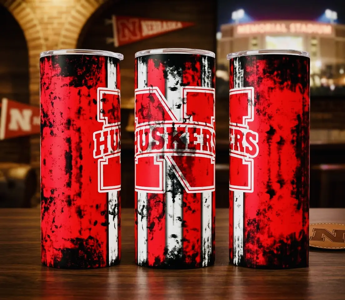 Nebraska Cornhuskers Distressed 'N' 20oz Stainless Steel Insulated Straight Tumbler with Lid, Coffee Compatible, Includes Straw