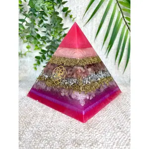 SABRINA - Orgonite Pyramid - EMF Protector - Strawberry Quartz and Rose Quartz with Brass and Aluminum Metal