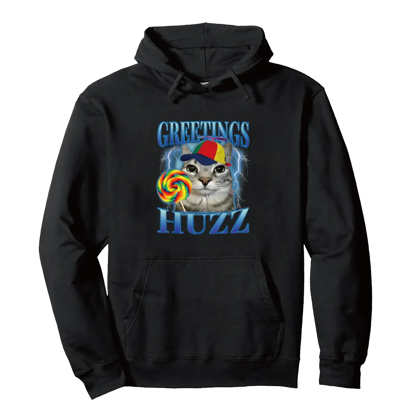 GREETINGS HUZZ Alien Cat Hoodie | Retro-Futuristic Streetwear
