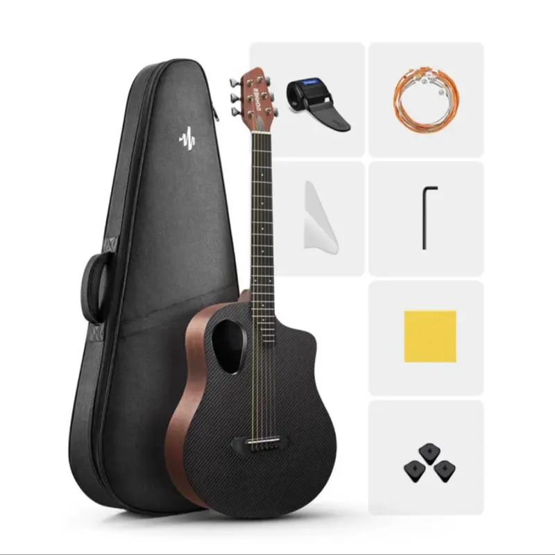 Donner RISING-G1 38-in 6-String Carbon Fiber Wood Acoustic Travel Guitar - 3.53 Ibs, Stable, Compact for Camping, Road Trip, Acoustic Guitars for a Visual-Auditory Treat