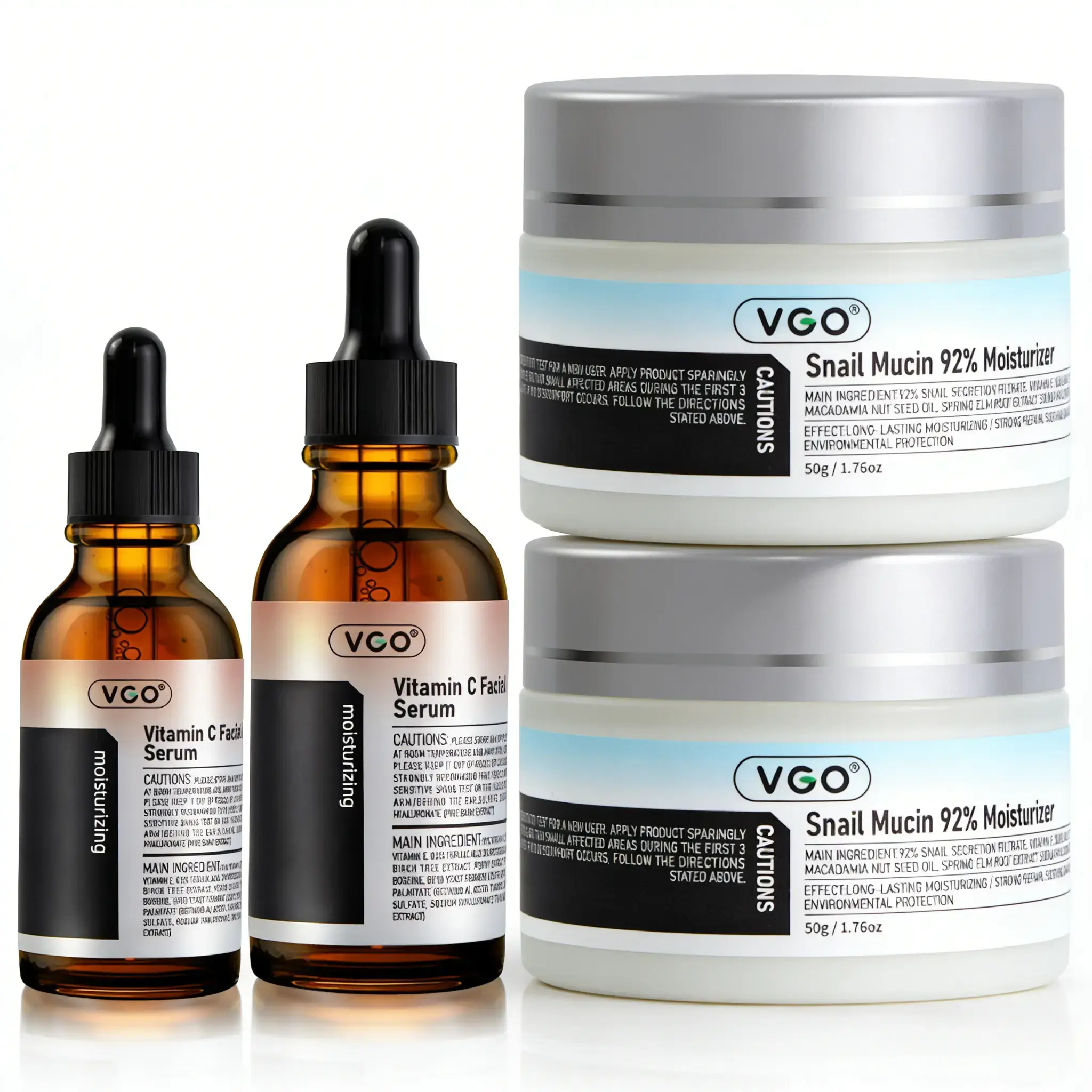 VGO Vitamin C Face Serum,Glow Up Snail Mucin 92% Moisturizer Daily Face Gel Cream for All Skin Types, 50g Hydrate Nourishing Facil Serum，30ml/ 60ml Comfort Skincare Face Serum Hydrating Gentle