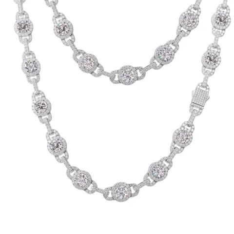UCCIYO S925 Sterling Silver Decorative Necklace Pendant - 7mm Synthetic Moissanite, Fancy Link Chain, Unisex Hip Hop Jewelry Gift for Adults【#N204】