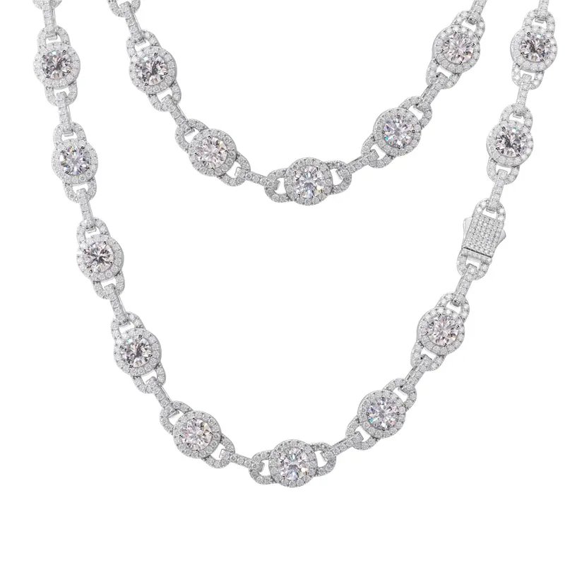 UCCIYO S925 Sterling Silver Decorative Necklace Pendant - 7mm Synthetic Moissanite, Fancy Link Chain, Unisex Hip Hop Jewelry Gift for Adults【#N204】