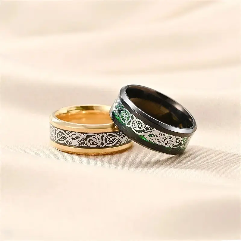 Men's Titanium Stainless Steel Couple Rings 8mm Width with Dragon Finger Design