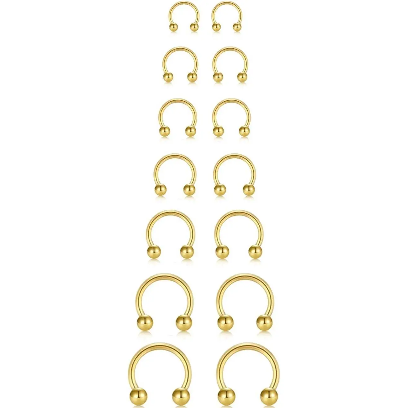 14Pcs 14/16/18/20Gauge 6/7/8/9/10/12/14mm Surgical Steel Horseshoe Septum Nose Ring Hoop Set, Externally Threaded Circular Curved Barbell Body Piercing Jewelry for Lip Eyebrow Nipple Daith Tragus Helix Cartilage Rook Multiple Piercing ( Ball + Spike Cone)