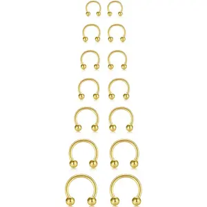 14Pcs 14/16/18/20Gauge 6/7/8/9/10/12/14mm Surgical Steel Horseshoe Septum Nose Ring Hoop Set, Externally Threaded Circular Curved Barbell Body Piercing Jewelry for Lip Eyebrow Nipple Daith Tragus Helix Cartilage Rook Multiple Piercing ( Ball + Spike Cone)