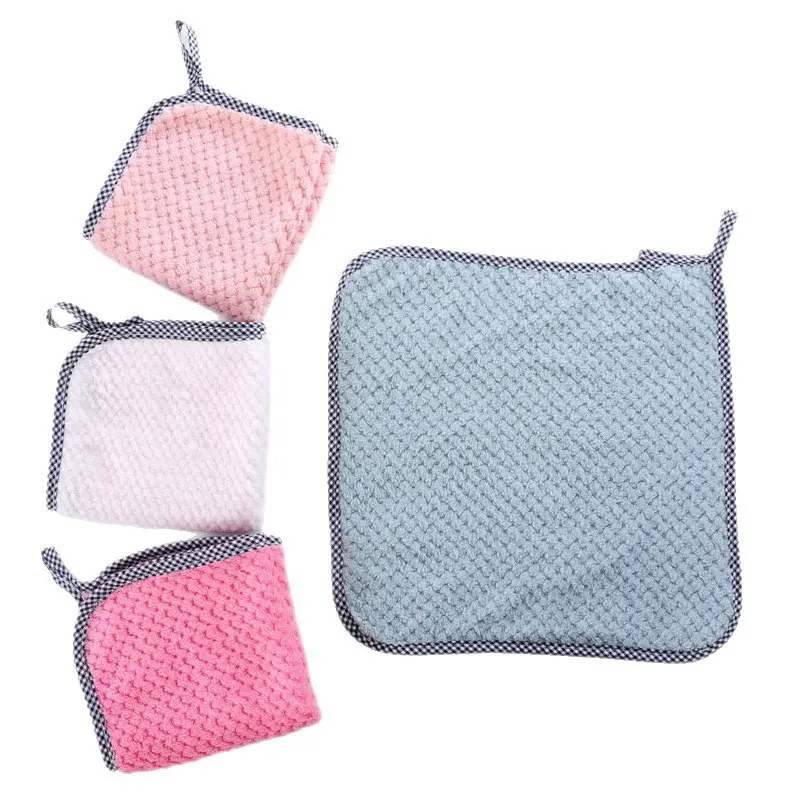 Coral Velvet Pineapple Pattern Cloth - Household Hanging Handkerchief, Kitchen Cleaning Dish Cloth, Water-Absorbent Scouring Pad