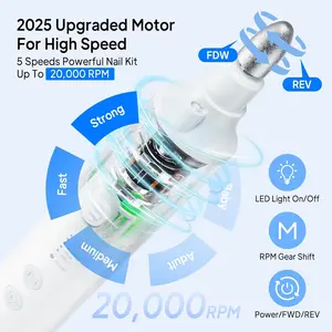 Professional nail and foot repair kit, five in one electric nail file, used for toenail and hand care, widened grinder for thick nails, cordless, 5-speed, men's and women's elderly home salon, white