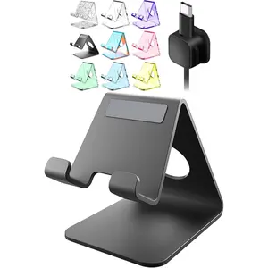Cell Phone Stand for Desk, Device Holder, Cradle, Holder, Metal Phone Stand with  Collective for Office Desk, Bedside Table Compatible with  17 16 Pro Max and   Phones - Black