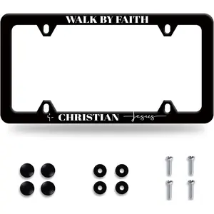 "Act in Faith" license plate frame, Christian Jesus license plate, personalized stainless steel car accessory, fun text license plate decoration, with screws, size 12.3 x 6.3 cm.