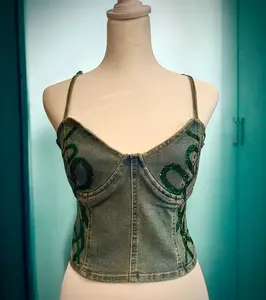 Denim Bedazzled Bustier - Women's M - Unique Design