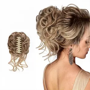 ZIHAN Short Messy Bun Hair Piece Fluffy Curly Flower Bud Bun Grab Clip Wigs for Women Ponytail Extension Synthetic Hair No Glue Fringe Glueless Pre Style