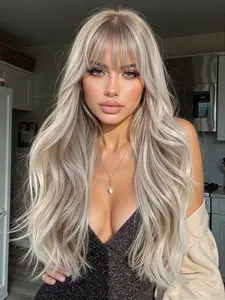 24 Inch Light Bangs Wig, Long Curly Hair for Women, Daily Party Wear, High Temperature Resistant Rose Net, Comfortable Fit, Synthetic Material Wigs, Heat Resistant Wigs