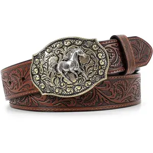 Cowboy Belts for Men Women Western Buckle Belt Cowboy Cowgirl Embossed Leather Belt for Jeans Christmas Gifts Belt