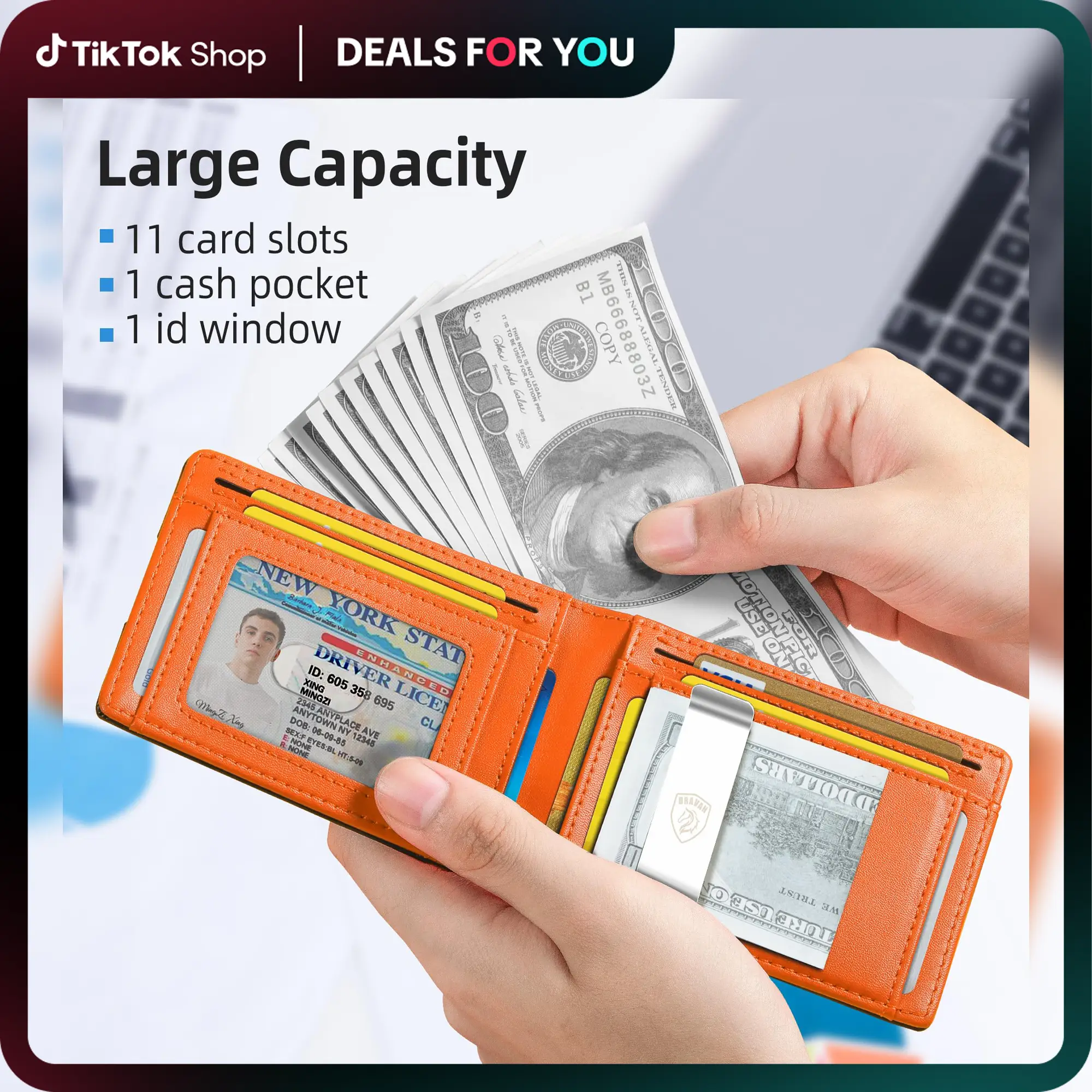 VTLASK Men's Ultra-thin RFID Anti-theft Leather Wallet with 11 Card Slots & Large Capacity Green Travel Wallet for wallet men green card holders trav