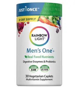 Rainbow Light Mens Multivitamin One + | 30 Caplets | Real Food Nutrients, Digestive Enzymes & Probiotics