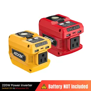 Azocek 220W Power Inverter for Milwaukee 18V & DeWalt 20V Batteries, DC to AC 110V Portable Power Station with AC Outlet, USB & Type-C Fast Charging, 400LM LED Light for Emergency Power & Outdoor Camping [Battery Not Included]