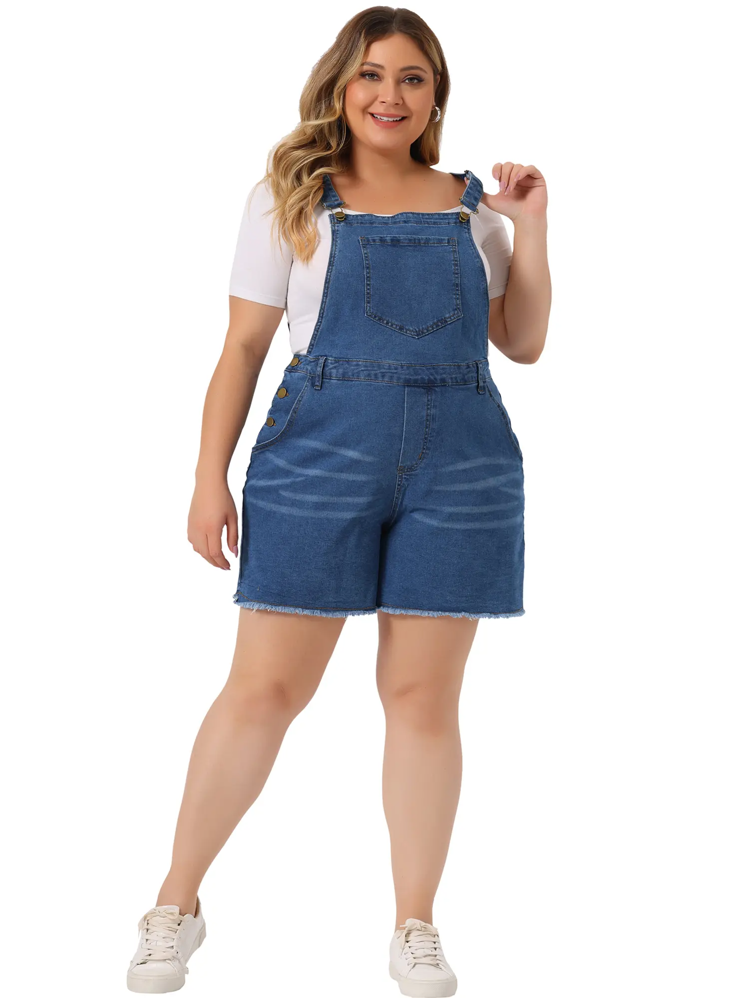Agnes Orinda Plus Size Ripped Raw Hem Chambray Short Denim Jumpsuit