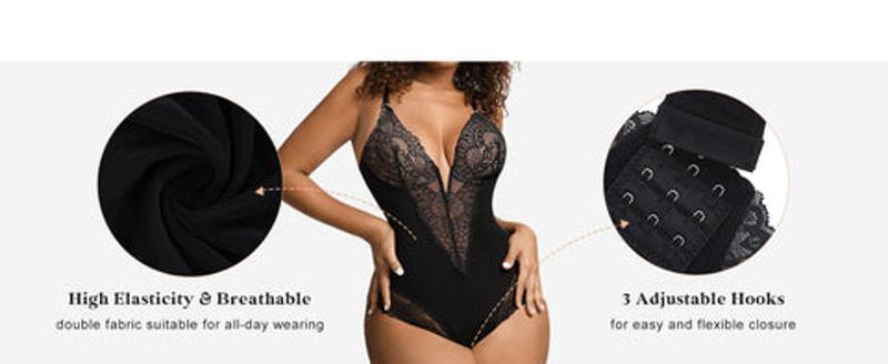 Popilush The Shapewear Bodysuit Deep-V Neck Lace Bodysuits Basic Womenswear Tops Or Leather Skirts Underwear Sleeveless