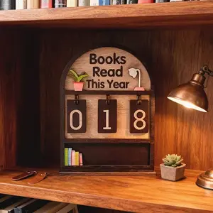 Wooden Annual Reading Count Display Set, Track Up to 999 Books, DIY Text with Base, Office Book Decor, Modern Design, Gift for Readers