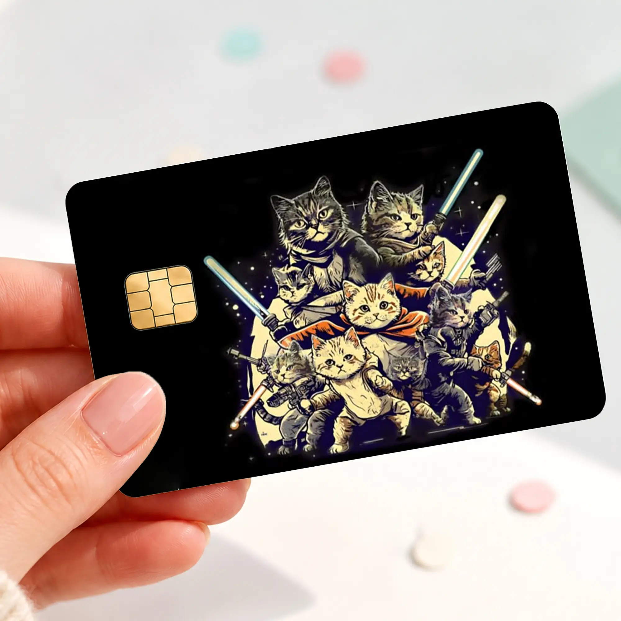 Space Cat Credit Card Skin, Funny Galaxy Cat Card Sticker
