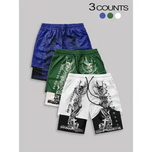 Men's Regular Fit Letter Print 2 in 1 Drawstring Waist Shorts, Casual Comfy Breathable Shorts for Summer, Men's Bottoms for Daily Wear