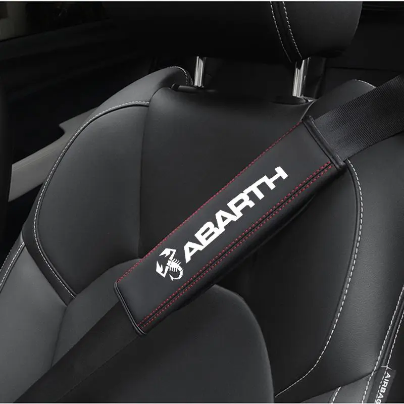 Car Seat Belt Shoulder Pad, PU Leather Car Seat Belt Cover, Universal Car Interior Accessories for Fiat Abarth 595 Abarth 500 Abarth 124, Car Accessory