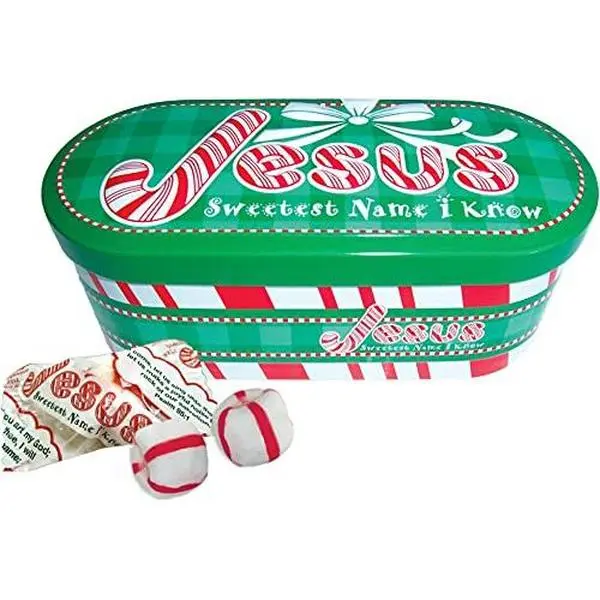Scripture Candy, Jesus Sweetest Name I Know Christmas Tin with Soft Peppermint Candy, 4 Ounces