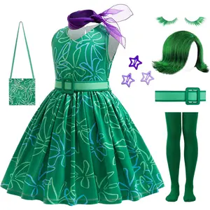 F-CPA20  10Pcs Girls Green Costume Cosplay Dress up Halloween Outfits with Wig