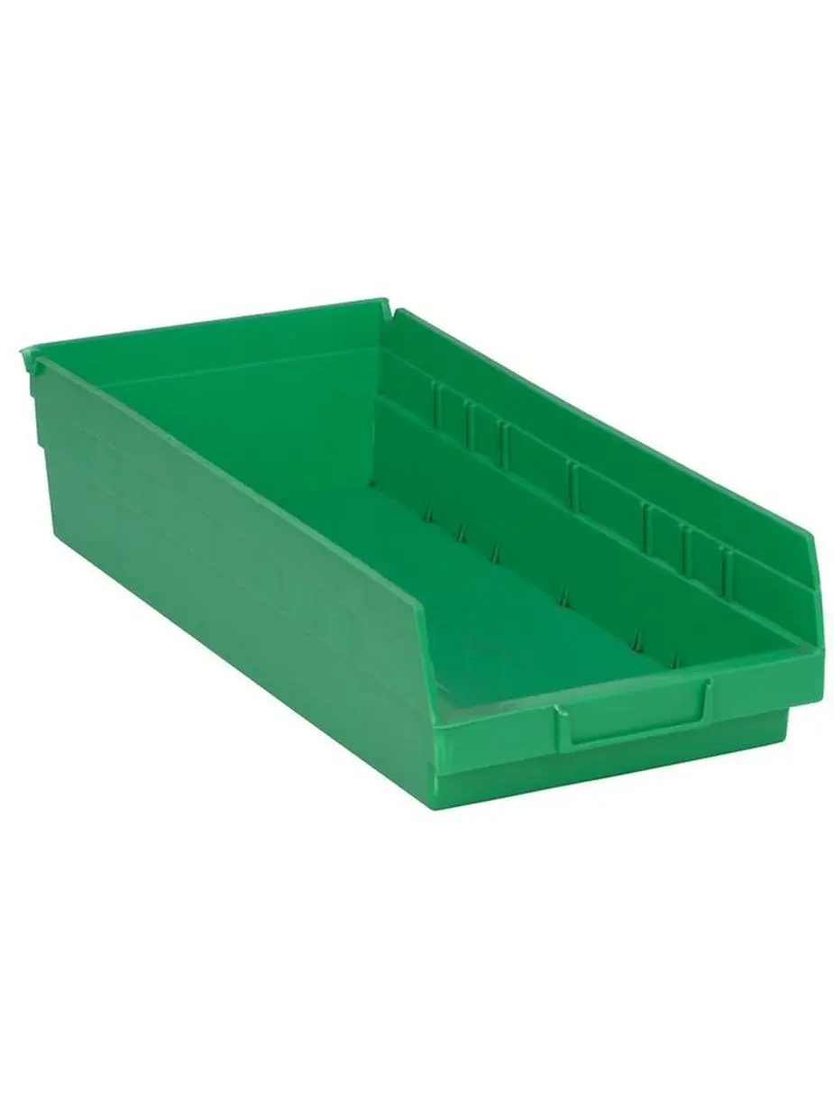 Quantum Storage QSB108GN Economy Plastic Shelf Bin, Green - 4 in. Depth, 17.87 x 8.37 x 4 in. Dimensions, Home Organiser Storage Boxes