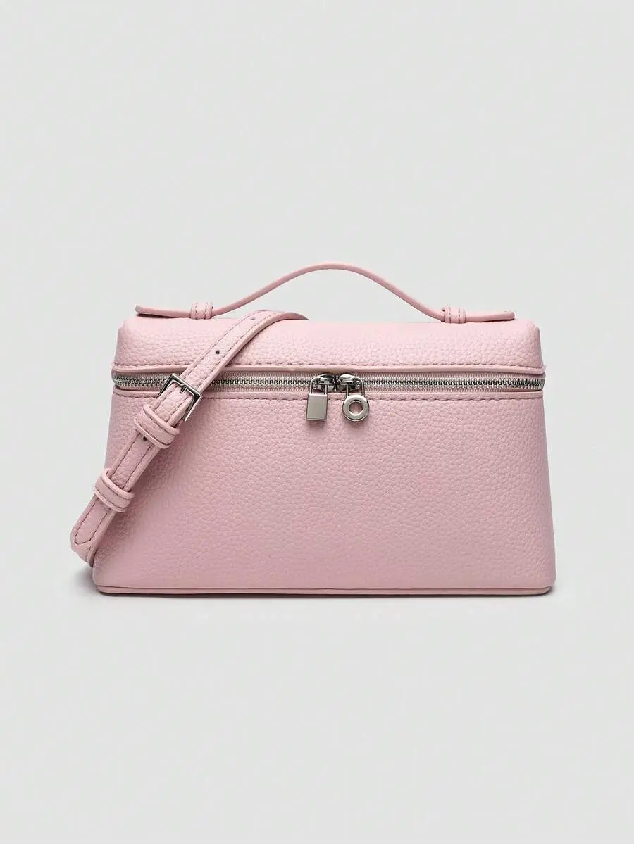 1pc Solid Color Litchi Grain PU Square Shoulder Bag, Small Handbag For Women, Suitable For Daily Fashion Matching, Outings, Shopping,  Pink, Clean Girl Aesthetic