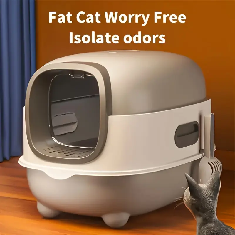 Extra Large Fully Enclosed Cat Litter Box with Odor Control, Litter Box Enclosure, Covered Litter Box | Dual-Use Foldable Rectangular Pet Toilet | Removable Lid, Free Scoop, Easy to Clean, Perfect for Kittens & Household Use