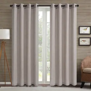 2-Piece Iron Ring Linen Curtains, Suitable for Living Room and Bedroom Windows, Durable, Heat Insulation, Soundproof, Thickened, Cold-Proof, with Metal Rings, Noise Reduction Comfortable Curtains