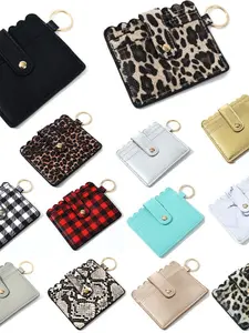 New PU Leather Keychain Wallet, Multi-Card Holder, Bank Card Clip, Student Bus ID Card Case, Coin Credit Card Key Chain