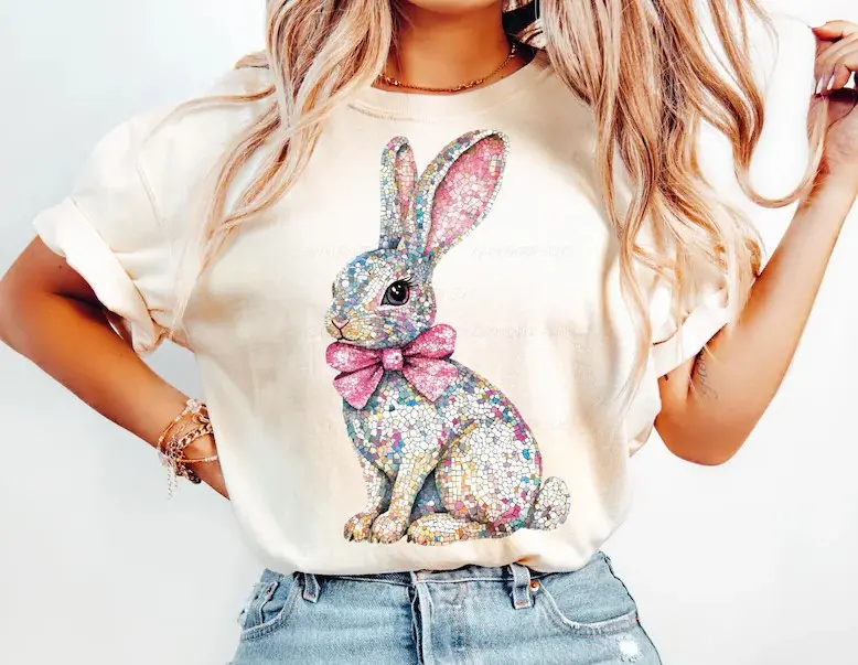Faux Sequin Easter Bunny DTF Transfers - THIS IS NOT A SHIRT
