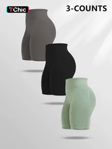 Women's Solid Ribbed High Waist Shorts, Casual Comfy Breathable Skinny Shorts for Yoga Gym Workout, Ladies Bottoms for All Seasons