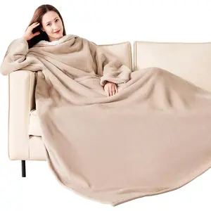Wearable Blanket with Sleeves, Cozy Wearable Blanket with Arms and Pockets for Men, Warm TV Wrap Throw Blanket Robe as Gifts for Mom Wife, Camel