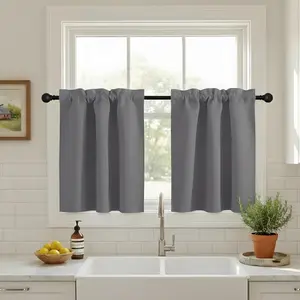 NICETOWN Blackout Camper Curtains for Kitchen, Solid Half Window Curtain Tiers for Energy Saving Privacy Shade for RV Camper Bathroom Basement,2 Pieces