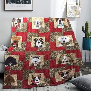 Luxury Flannel Halloween Dog Print Blanket, Soft Polyester Fiber Throw for Bed Sofa Outdoor Travel Gift, Modern Style Home Decor