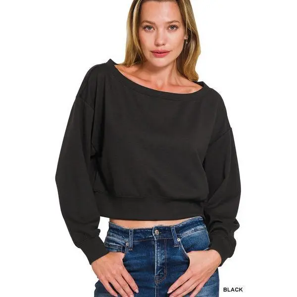 SCUBA CROPPED BOAT NECK PULLOVER SWEATSHIRT