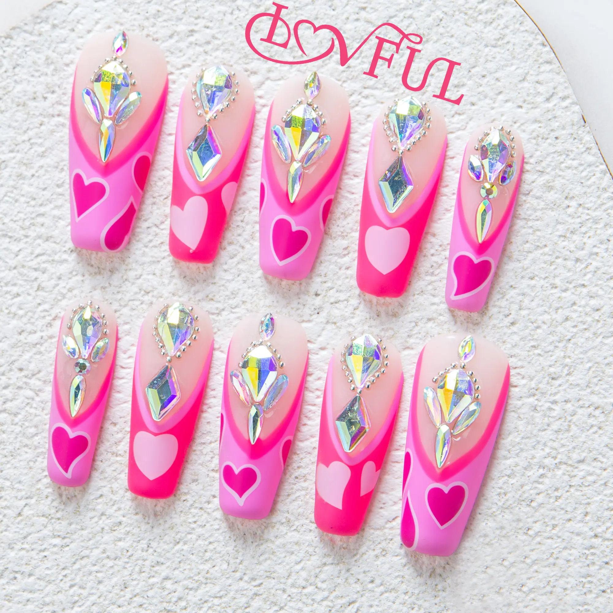 Lovful | Coffin Classic Regular Length 1.3" Romantic Handmade Acrylic Press On Nails #DealsForYouDays I 10PCS Reusable, Salon Quality, H21-H313 Shining Rhinestone