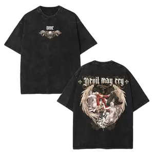 Devil May Cry DMC Dante Double Printed Unisex Washed Cotton T-Shirt Gift For Game Fan Graphic Tees Menswear Fitted Top Soft 100% Premium Cotton 230gsm Pre-Washed Fabric Sizes S-3XL - Hoodie Kangaroo Oversized Seamless Seamless Tshirt Streetwear Clothes