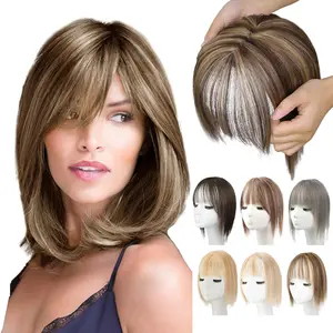12 Inch women's wig bangs hair extension naturally light and breathable covers grey hair invisible and seamless fluffy and realistic hair top hairpiece Synthetic Hair Topper bald spot clip-in extension Breathable Silk Hair Topper for Thinning Hair summerv
